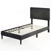Costway Twin Size Bed Frame with High Headboard & Wooden Slats No Box Spring Needed - Gray - Front_Zoom