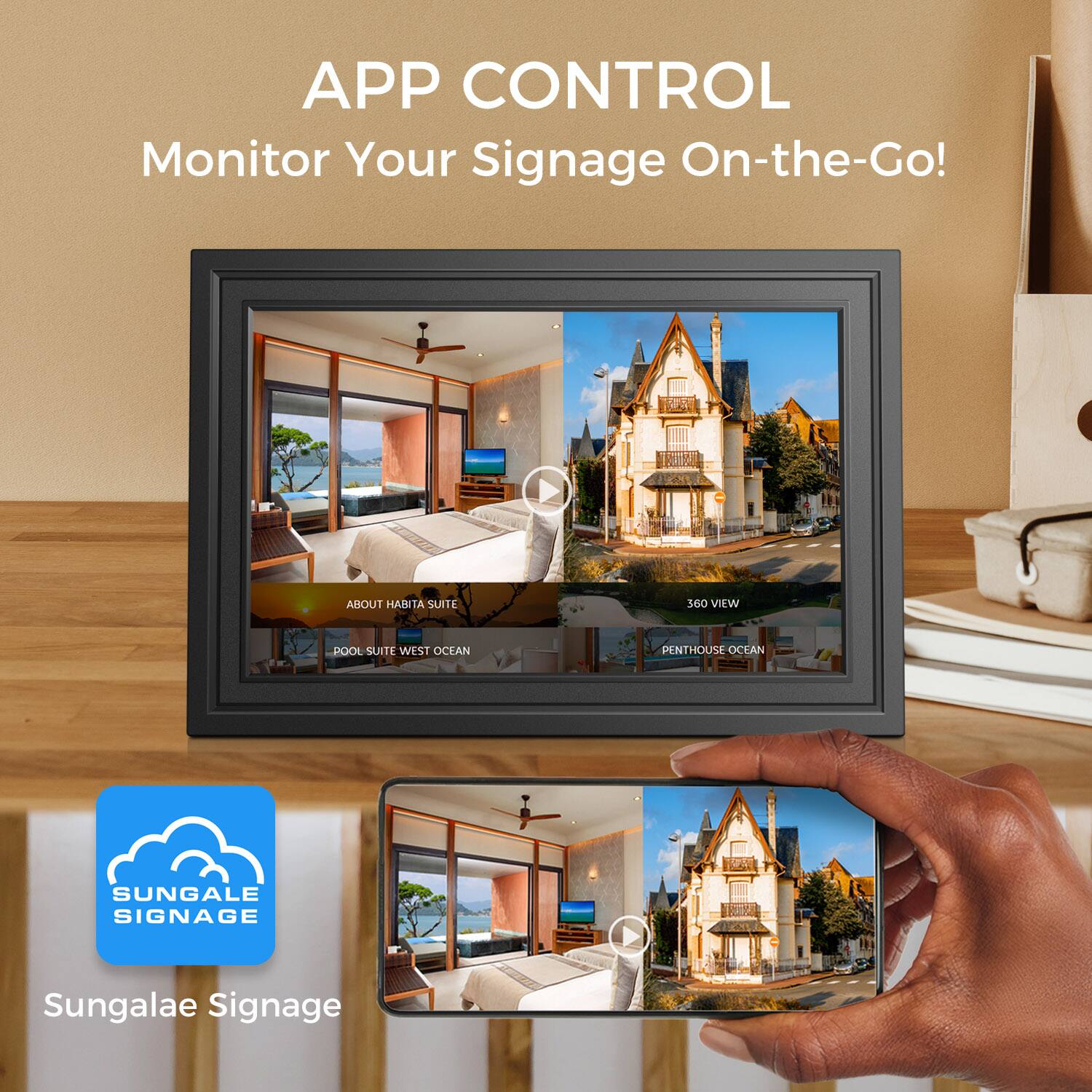 APP CONTROL, Monitor Your Signage On-the-Go!, ABOUT HABITAT SUITE, 360 VIEW, POOL SUITE WEST OCEAN, PENTHOUSE OCEAN, Sungalae Signage