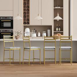 GARVEE - Bar Stools Set of 4, 26 inches Height Bar Stools with Back & Thick Cushion,Upholstered Counter Height Bar Stools - Gold