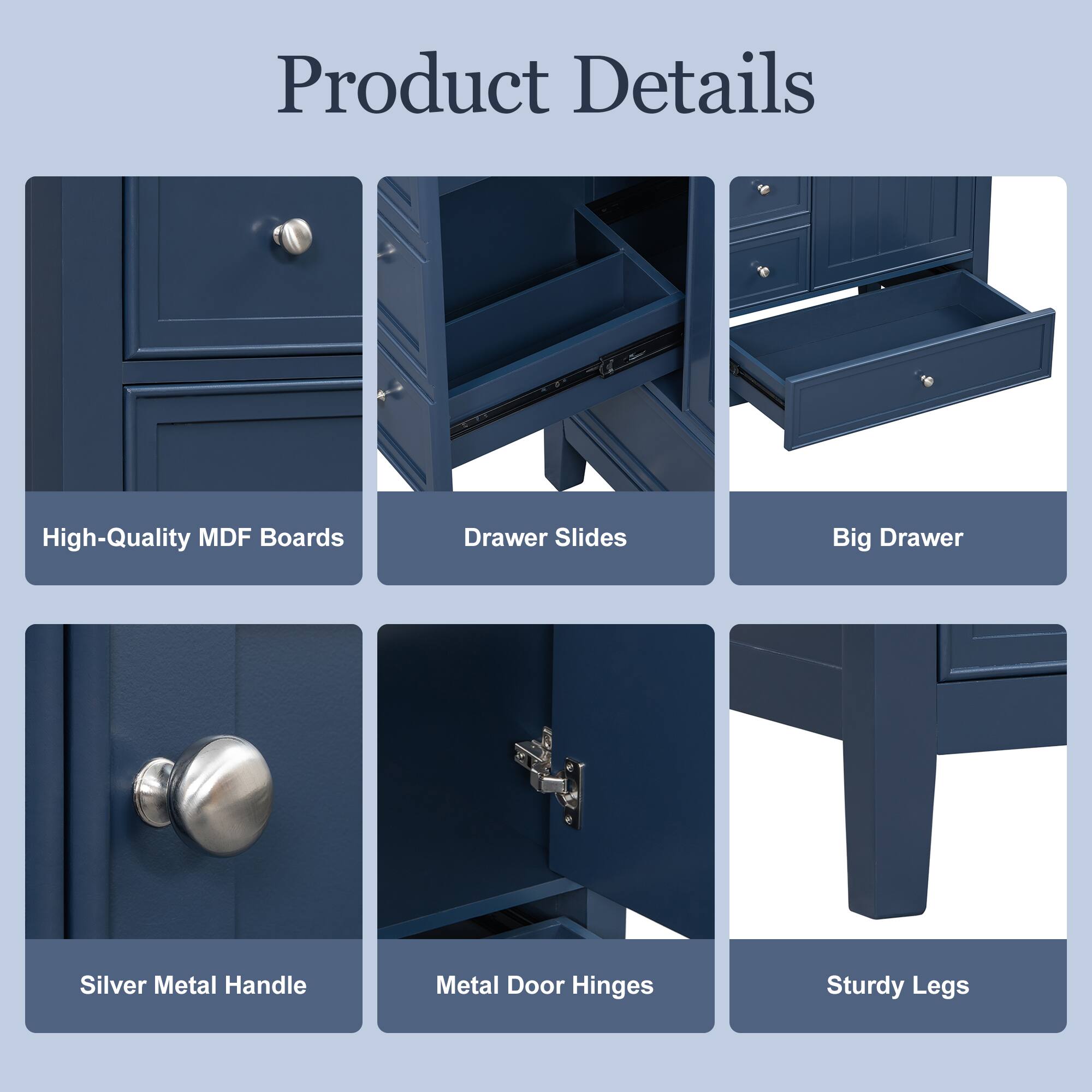 Product Details

- High-Quality MDF Boards
- Drawer Slides
- Big Drawer
- Silver Metal Handle
- Metal Door Hinges
- Sturdy Legs