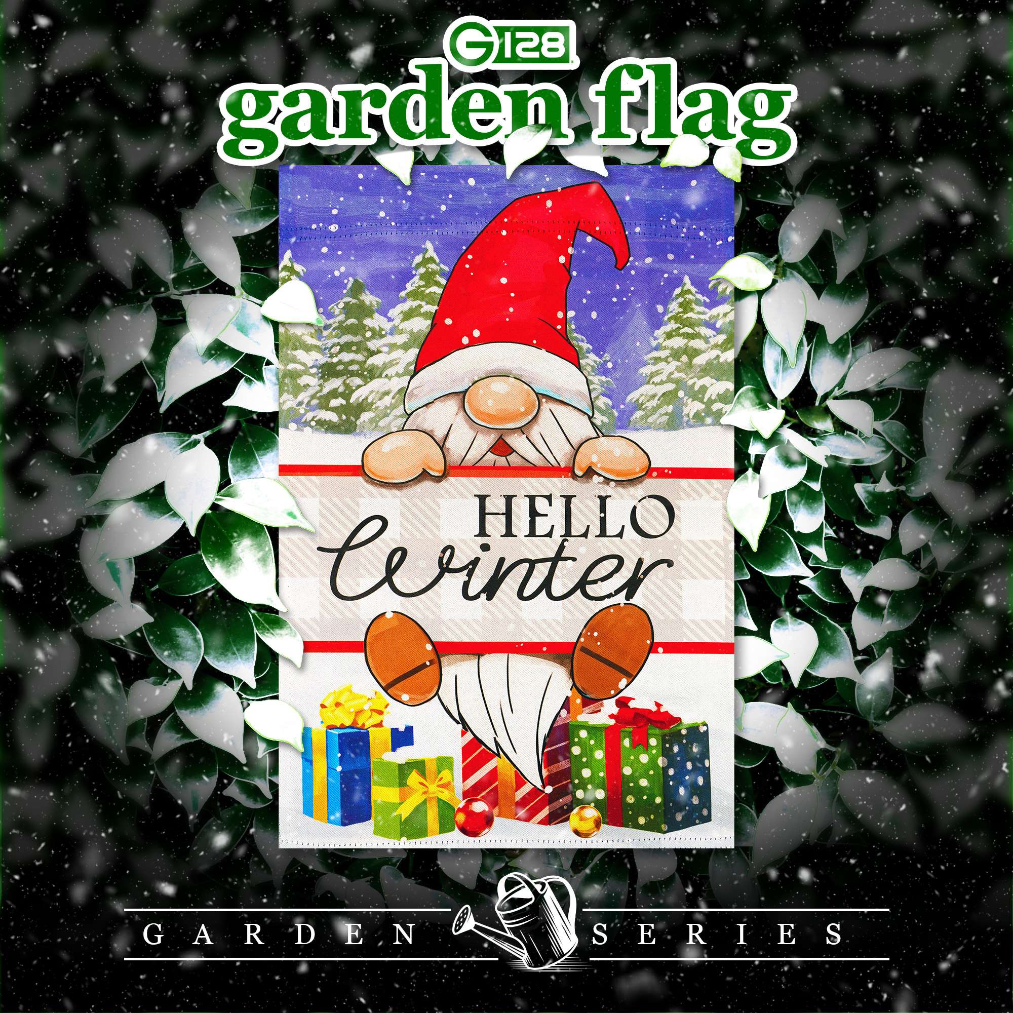 G 128 garden flag  
HELLO winter  
GARDEN SERIES
