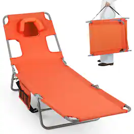 Costway - Patio Tanning Chair,Folding Beach Lounge Chair with 5-Position Adjustable Backrest - Orange
