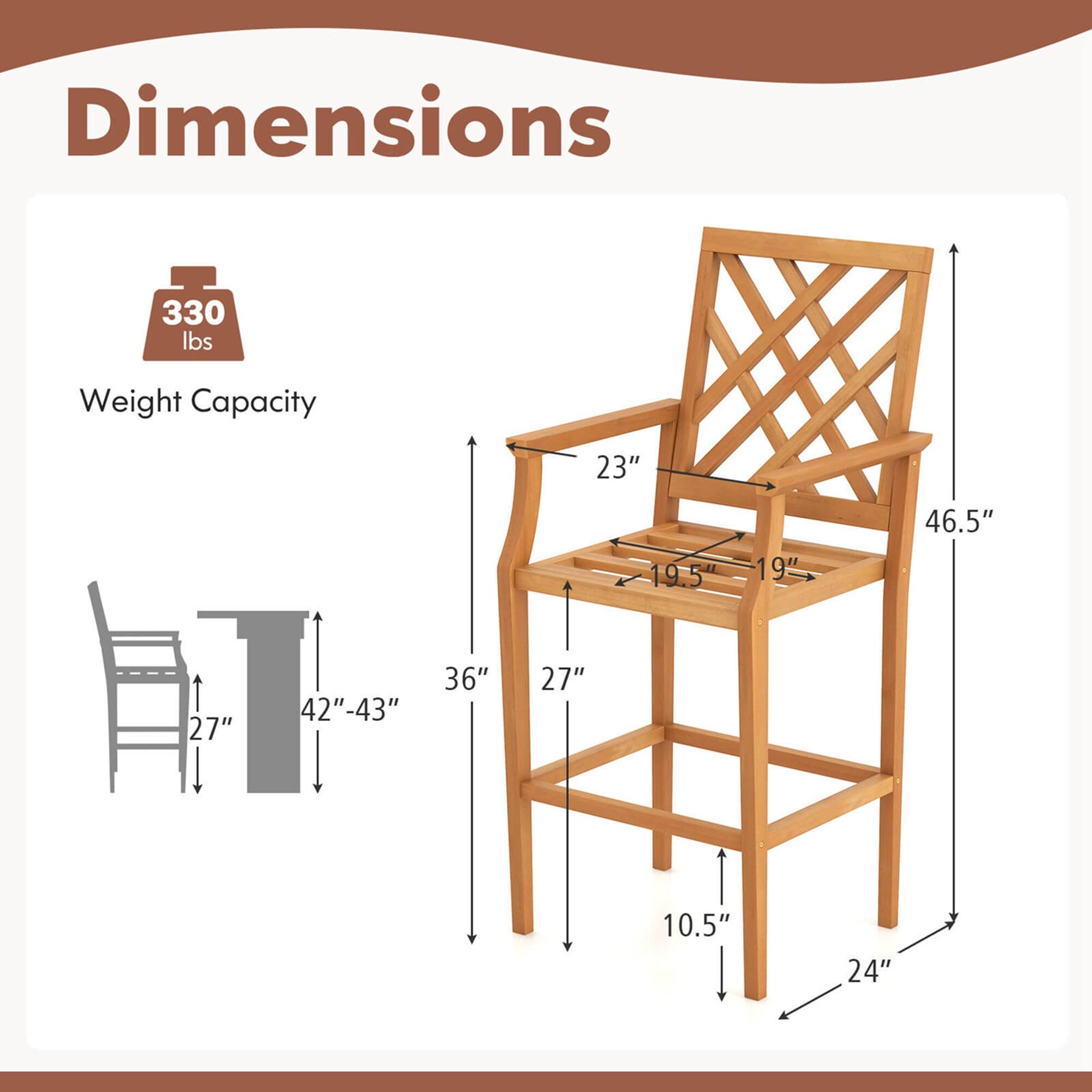 Dimensions  
Weight Capacity: 330 lbs  
23" x 19.5" x 19" x 46.5" x 27" x 42"-43" x 36" x 27" x 10.5" x 24"