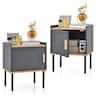Costway - 2 PCS Nightstand Bedside End Table with Door Cabinet for Living Room Bedroom - Gray