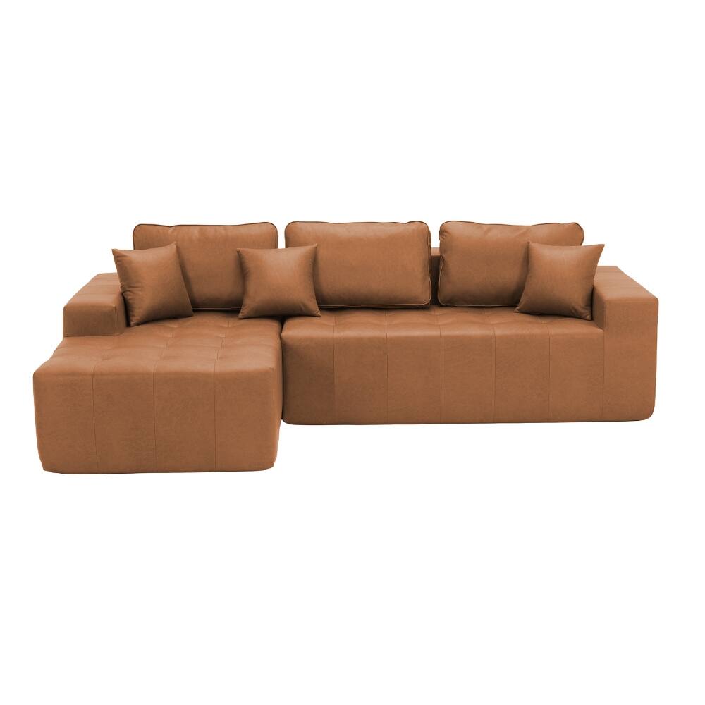 Back. Loheer - Loheer Faux Leather Corner Chaise Sofa L-Shaped Sectional Couch Convertible Sofa Bed Light Brown - Light Brown.