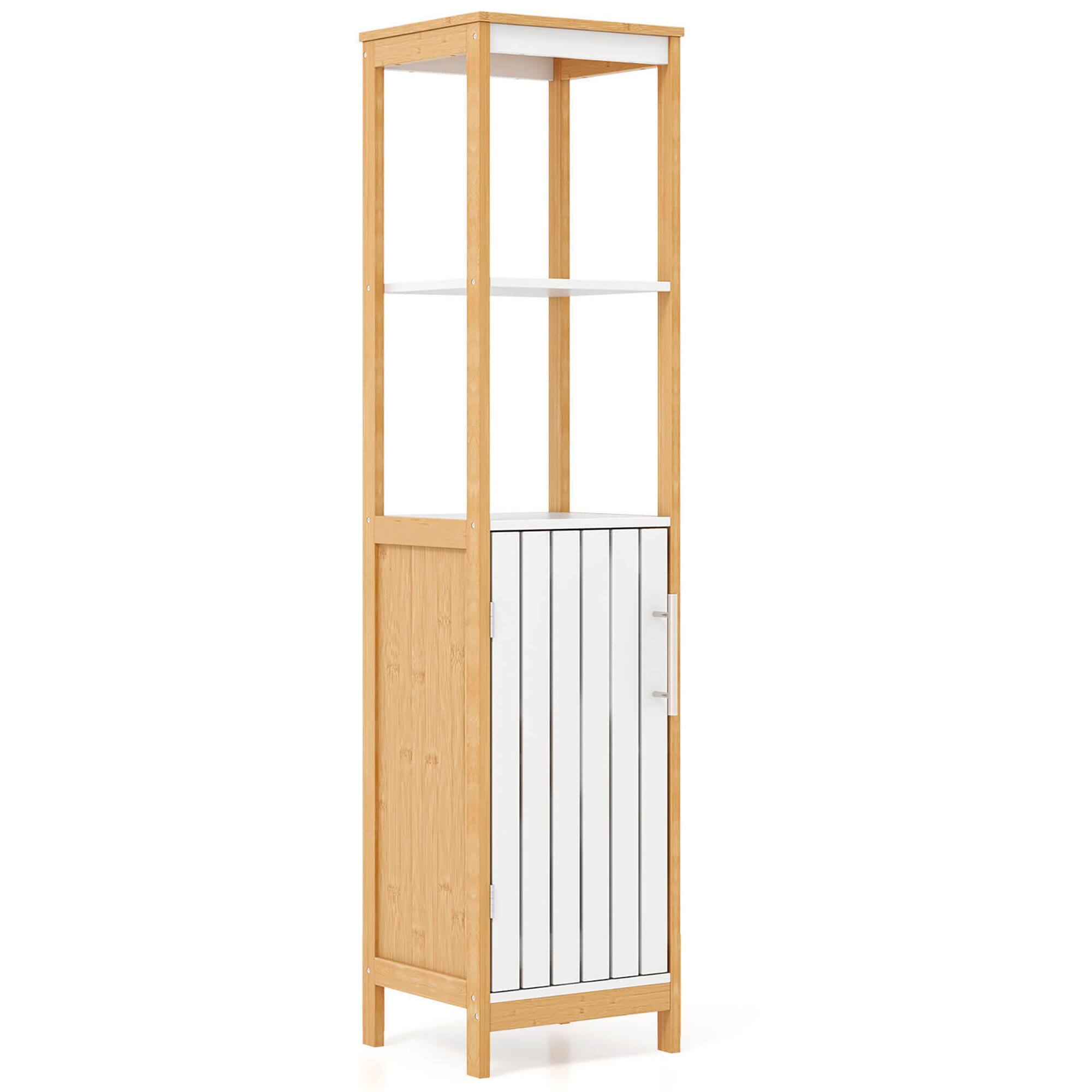 Alt View 9. Gymax - Gymax Tall Bathroom Floor Cabinet Bamboo Bathroom Storage w/Adjustable Shelf &Cupboard - White, Natural.