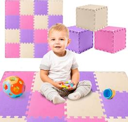 Toyvelt - Foam Puzzle Floor Mat for Kids – 12x12 32 Tiles Interlocking Pink Play Mat - Pink 32
