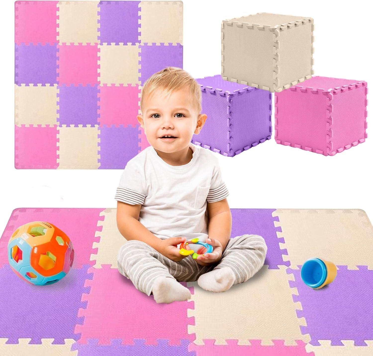 Front. Toyvelt - Foam Puzzle Floor Mat for Kids – 12x12 32 Tiles Interlocking Pink Play Mat - Pink 32.