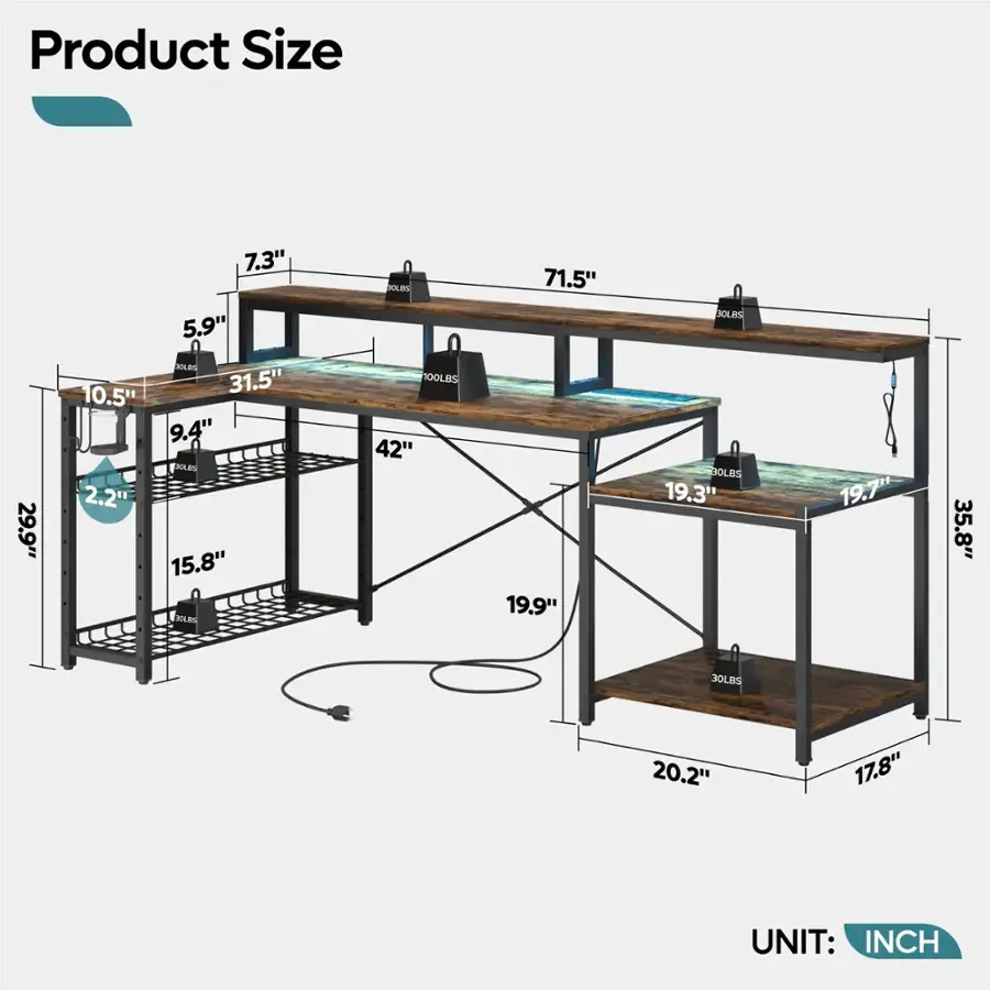 Product Size: 29.9" x 7.3" x 5.9"
POLI: 31.5" x 10.5" x 9.4"
SOL: 2.2" x 15.8" x 19.9"
holes OLBXE: 100LBS x 42" x 71.5"
TOLBS SOLDS: 19.3" x 19.7" x 35.8"
JOLOS: 20.2" x 17.8"
UNIT: INCH