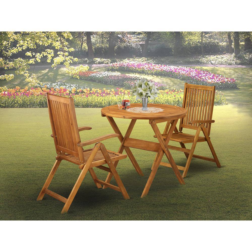 Alt View 4. East West Furniture - MNCN3C5NA 3-Pc Patio Outdoor Dining Table Set Consists of a Folding Camping Table and 2 Outdoor Patio Chairs - Natural - Natural Oil.