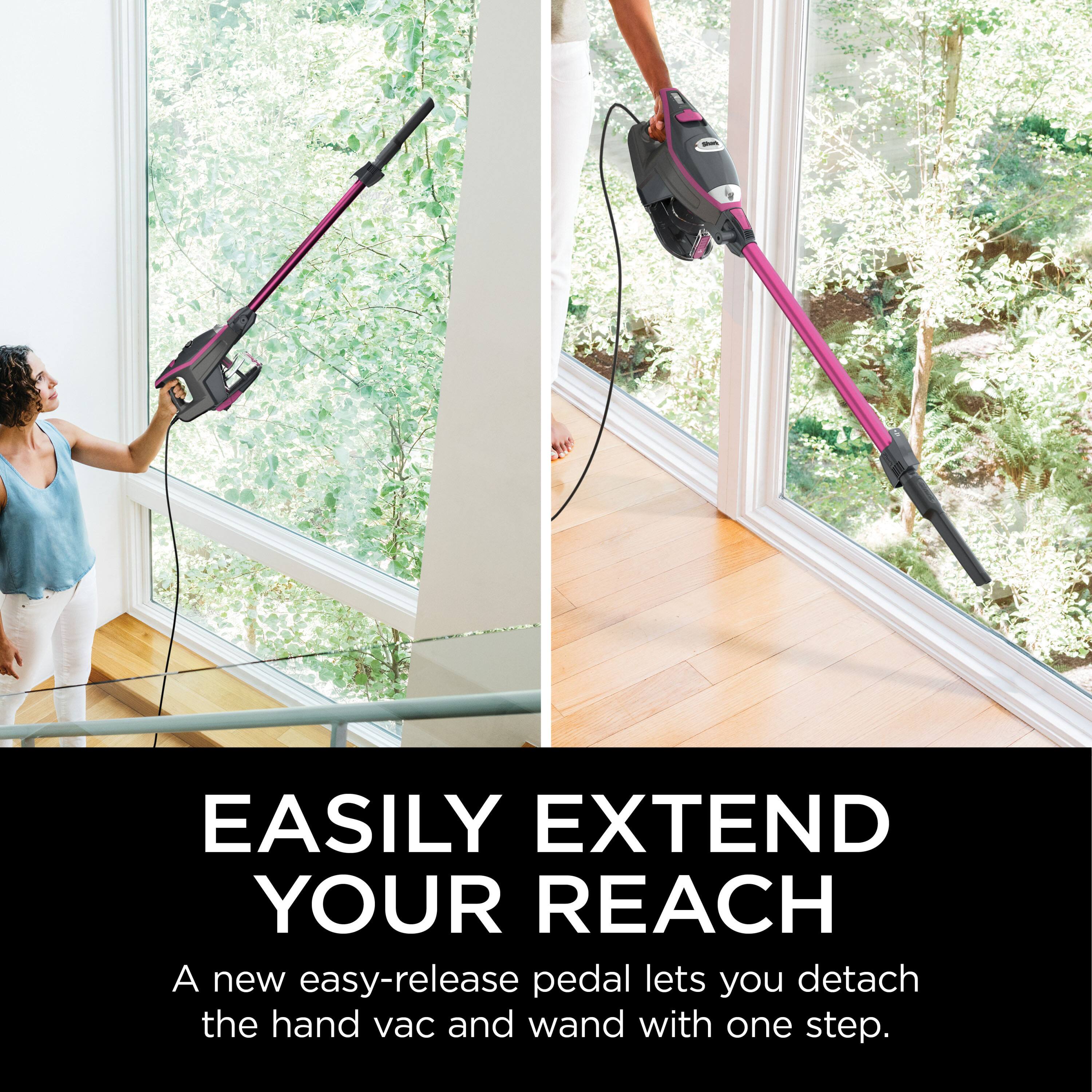EASILY EXTEND YOUR REACH

A new easy-release pedal lets you detach the hand vac and wand with one step.