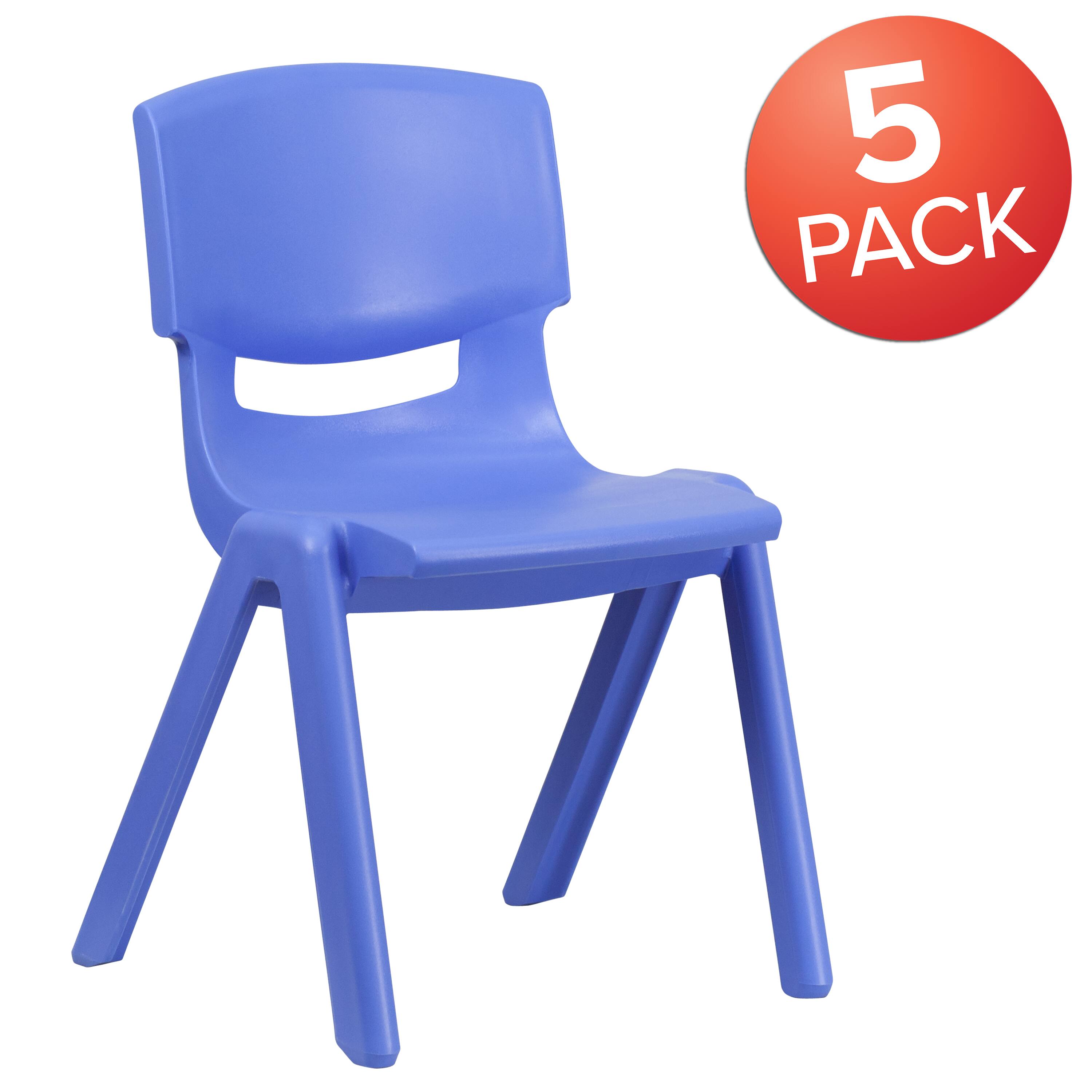 Alt View 1. Emma + Oliver - 5 Pack Plastic Stackable School Chair with 15.5'' Seat Height - Blue.
