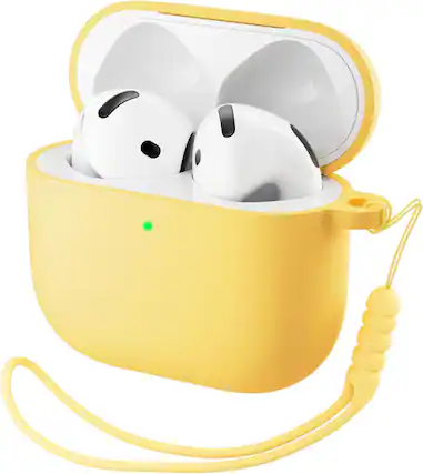 Front. Ornarto - ORNARTO for AirPods 4th Generation Case(2024), Soft Silicone Full Protective Cover with LED Visible - Yellow - Yellow.