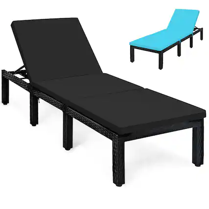 Front. Gymax - Gymax Adjustable Rattan Patio Chaise Lounge Chair Couch w/ Black & Turquoise Cushion - Black/Turquoise.
