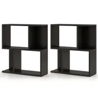 Costway 2 PCS 3-Tier Bookshelf Geometric Bookcase Side Table with Open Storage Display Shelf - Black - Front_Zoom