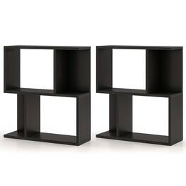Costway - 2 PCS 3-Tier Bookshelf Geometric Bookcase Side Table with Open Storage Display Shelf - Black
