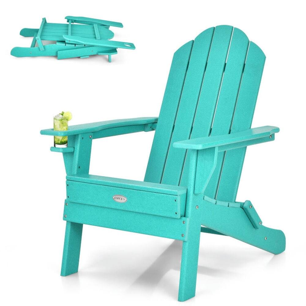 Front. Pefilos - Foldable Weather Resistant Patio Chair with Built-in Cup Holder, Weather-Resistant PE Chair with Reinforced Triangular - Blue.