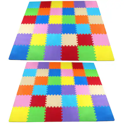 Front. BalanceFrom Fitness - BalanceFrom 9 Color Extra Thick Interlocking Foam Exercise Play Mats (2 Pack) - Multicolor.