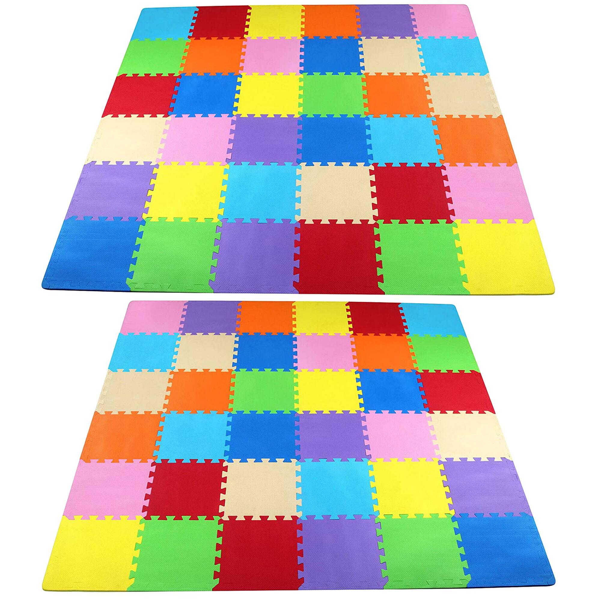 Front. BalanceFrom Fitness - BalanceFrom 9 Color Extra Thick Interlocking Foam Exercise Play Mats (2 Pack) - Multicolor.