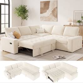 Dyonery - 80-inch 5-person seat Combination-style sofa, featuring adjustable backrest and storage space,corduroy Beige - Beige