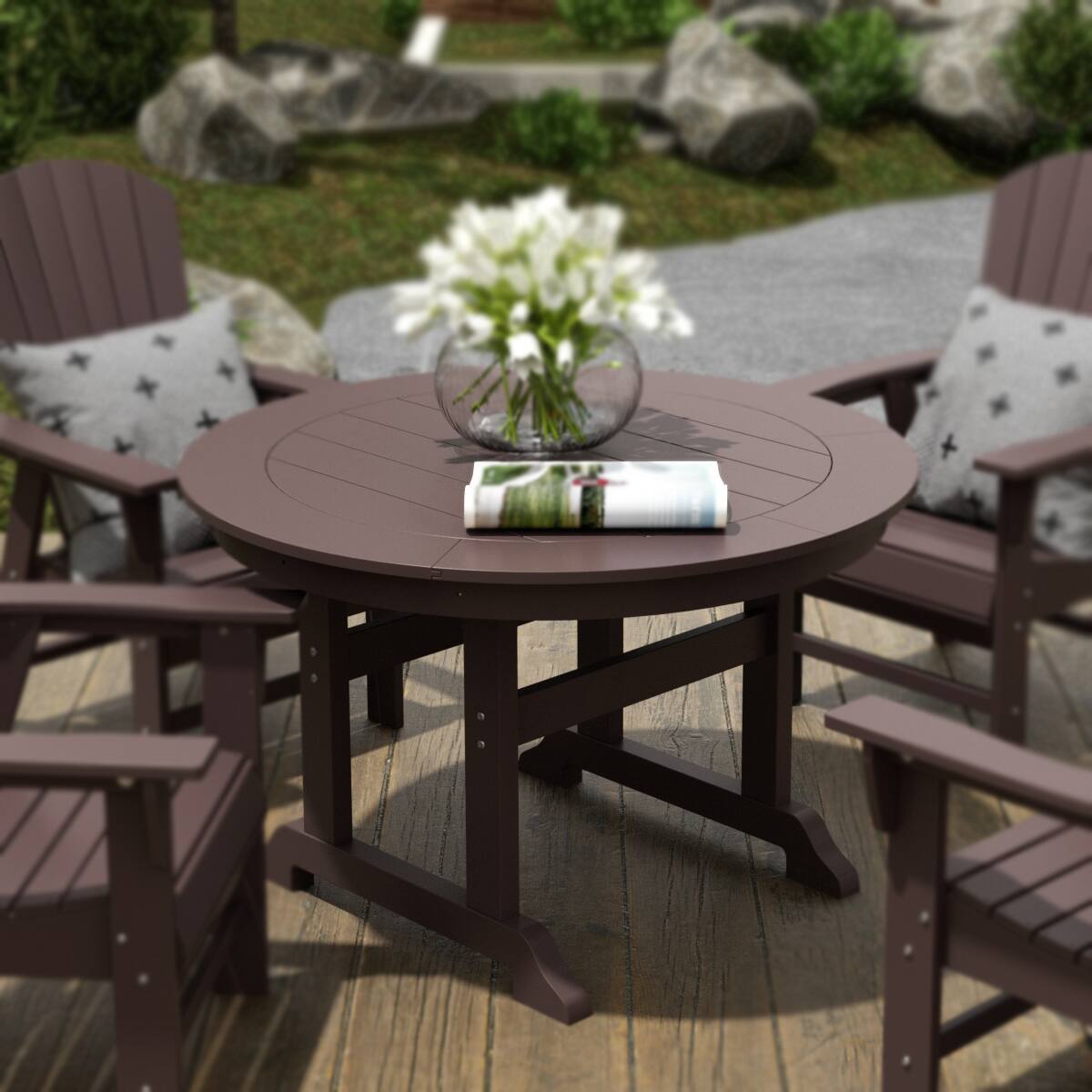 Angle. WestinTrends - WestinTrends Malibu 47" Outdoor Patio Round Dining Table - Dark Brown.