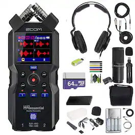Zoom - H4essential 4-Track Handy Recorder (2024 Model, Essential Series) with Headphones and More Bundle - Black
