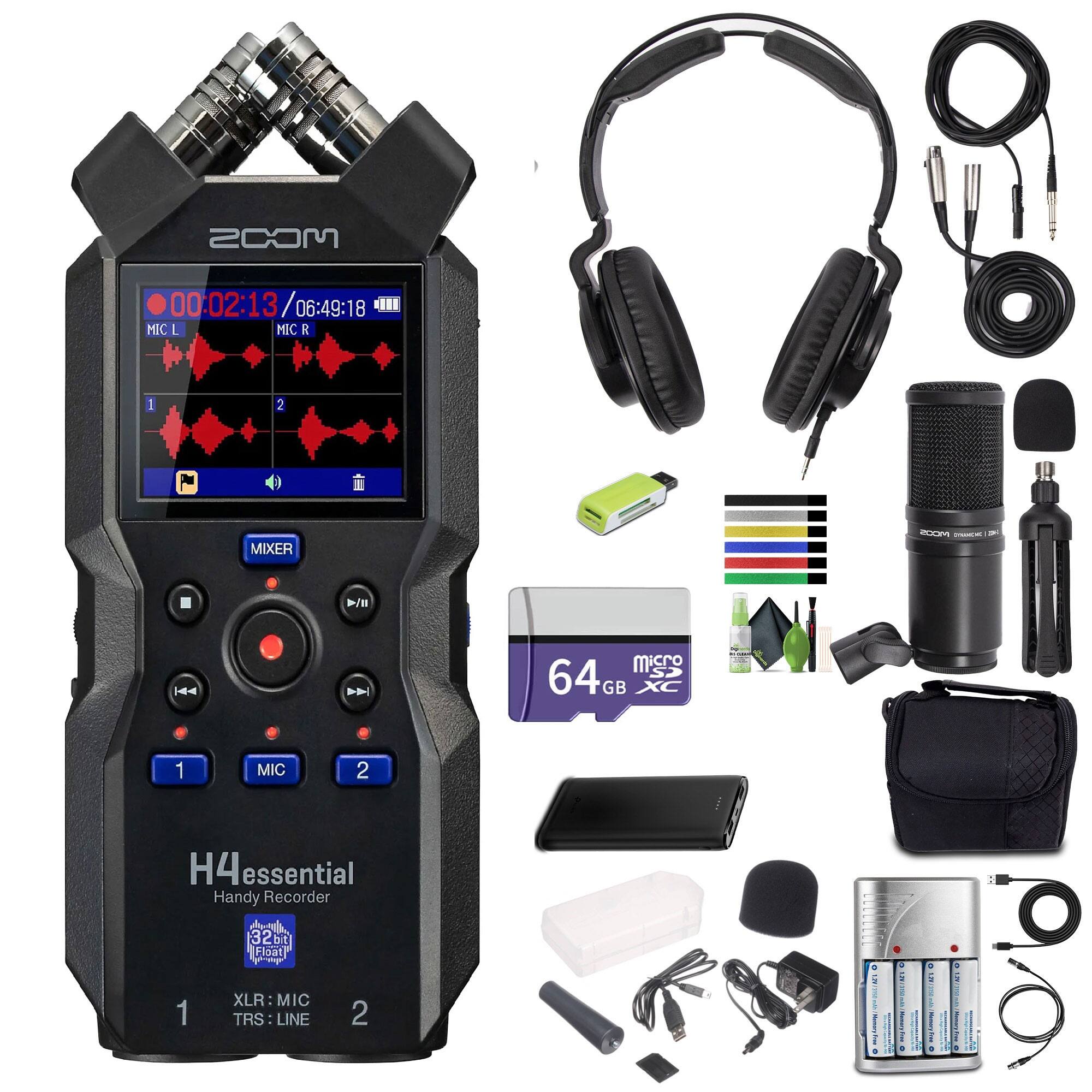 Zoom - H4essential 4-Track Handy Recorder (2024 Model, Essential Series) with Headphones and More Bundle - Black