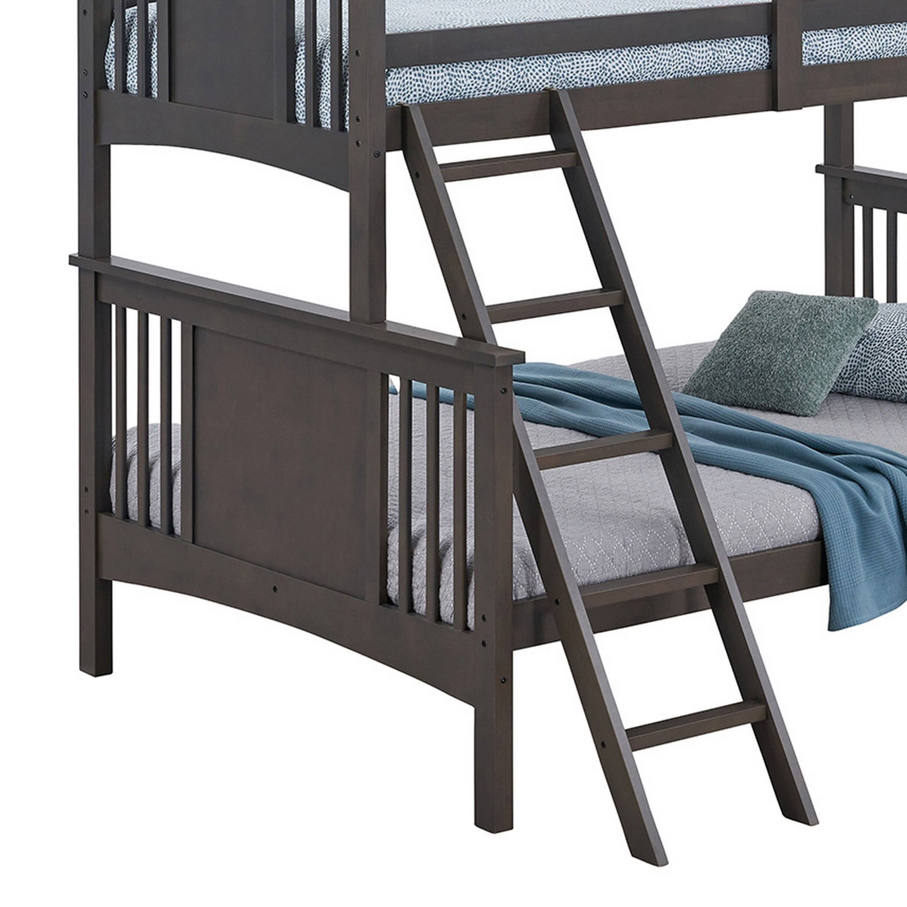 Alt View 1. Manhattan Lane - Ricky Twin Over Full Bunk Bed, Angled Ladder, Stain Gray Solid Hardwood - Stain Gray.