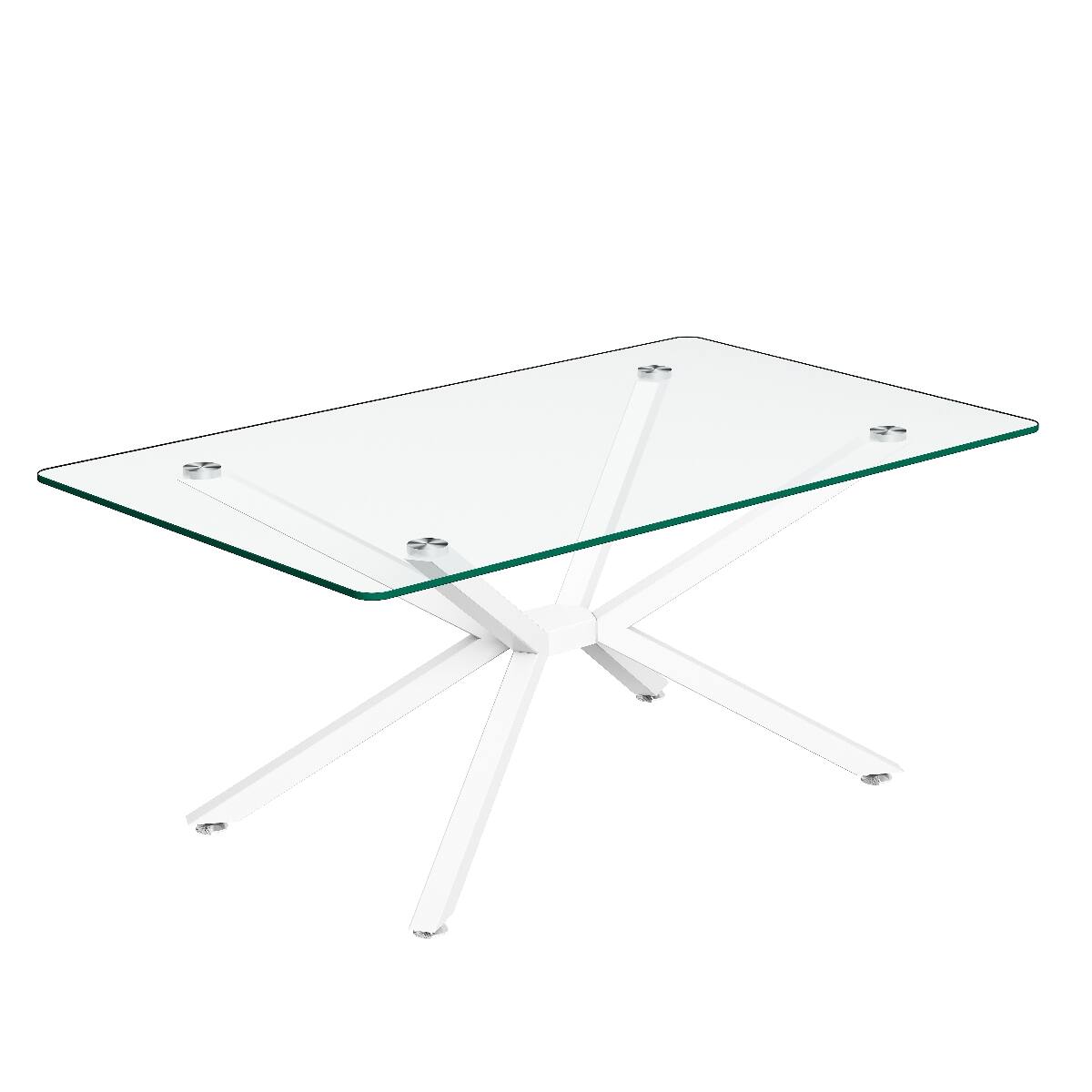 Loheer Rectangular Tempered Glass Coffee Table with White Metal Legs ...