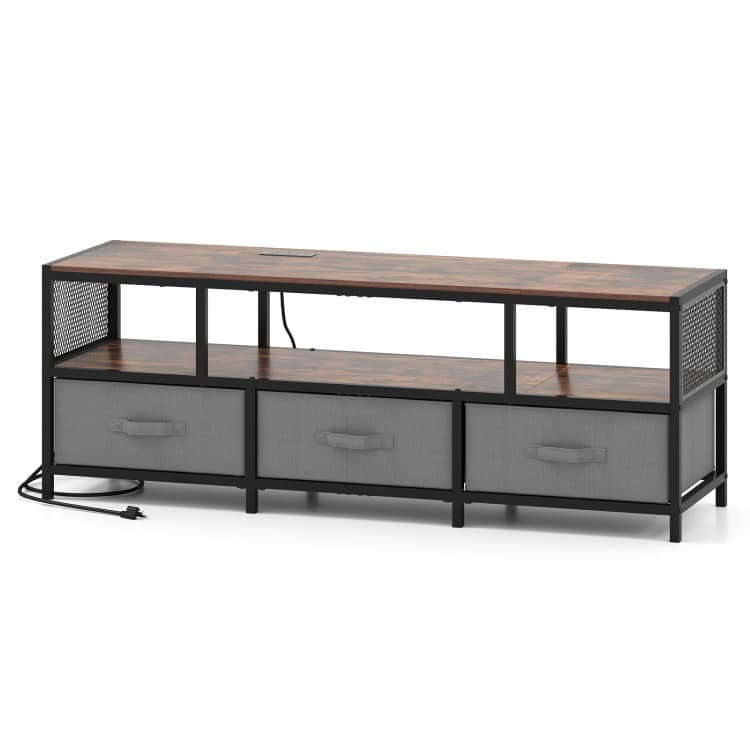SlickBlue - TV Stand with Power Outlets and USB Charging Ports, Modern Media Console - Rustic Brown