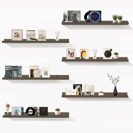 BOMEDA - 6 Pack 36 in Picture Ledge Floating Shelves, Wooden Wall Shelves for Nursery, Living Room & Bedroom Decor Display - Smoke gray