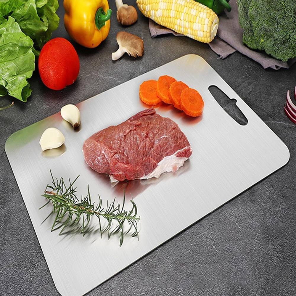 Angle. PARKER SLATER - Titanium Cutting Board, 100% Pure, Double-Sided, Food-Grade, 18"x12".