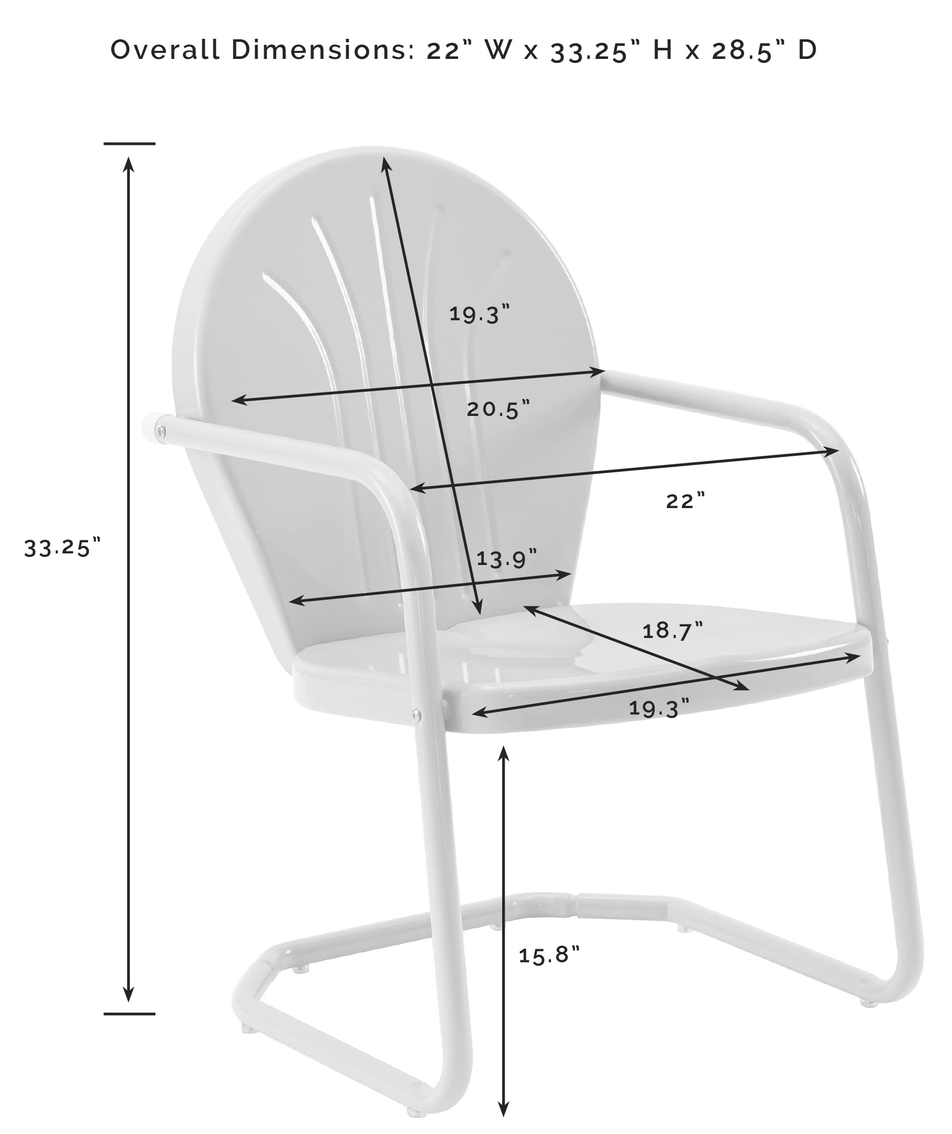 Overall Dimensions: 22" W x 33.25" H x 28.5" D

19.3" 20.5" 22" 33.25" 13.9" 18.7" 19.3" 15.8"