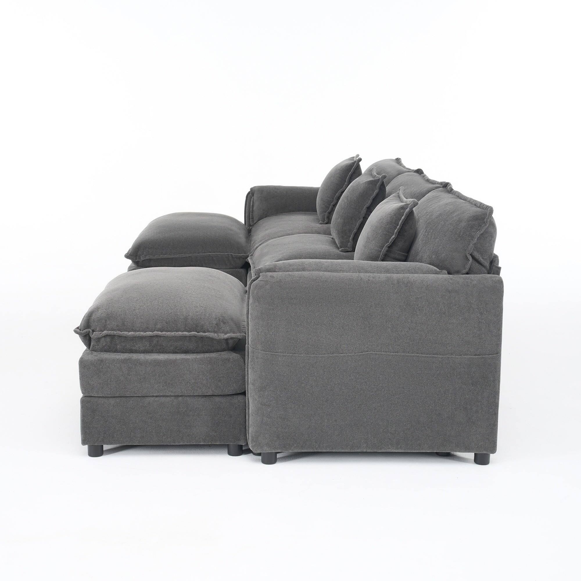 Alt View 1. Boyel Living - Modern Minimalist Grey Chenille Sofa with Side Storage Pockets 5-Seat - Grey.