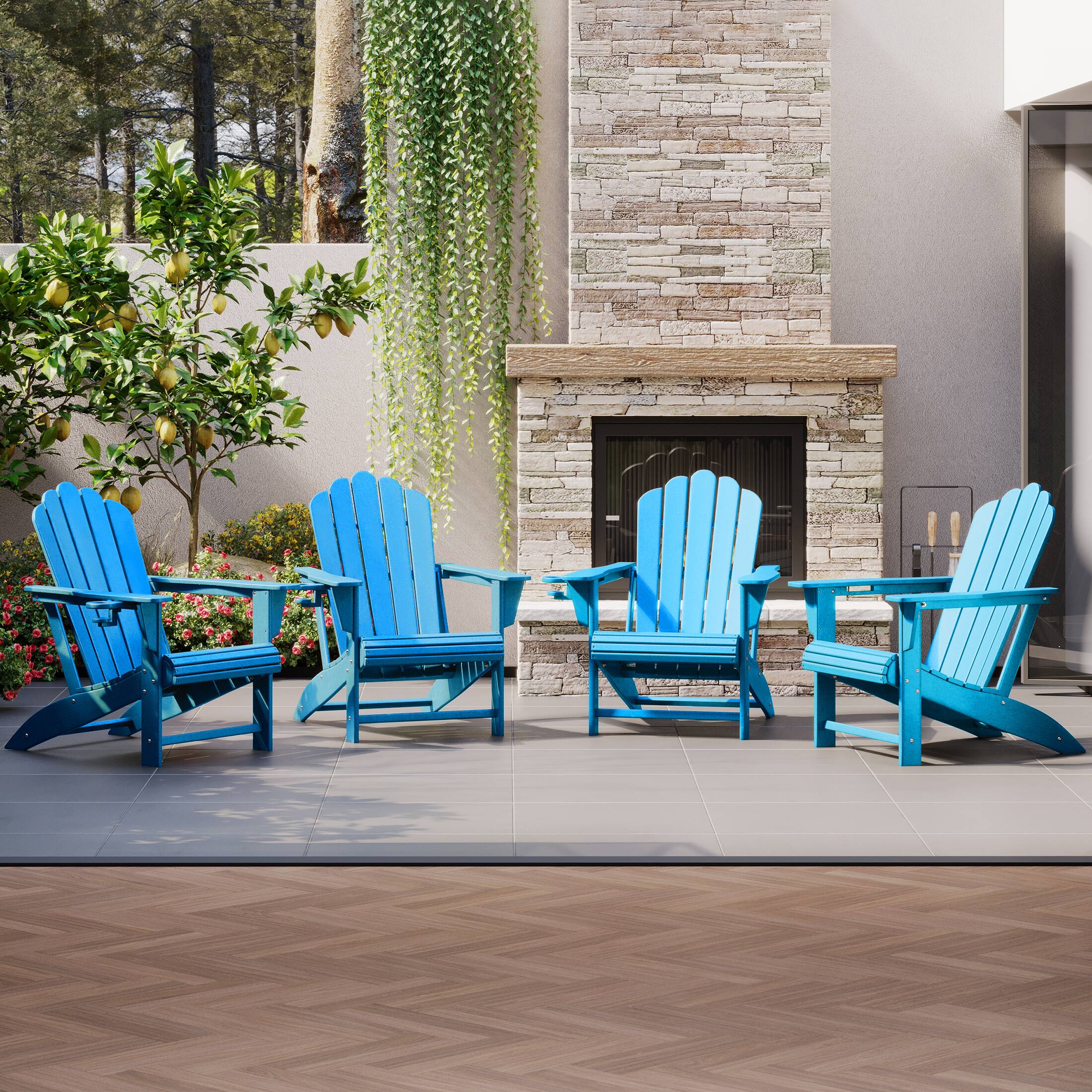 Angle. WestinTrends - WestinTrends Highland Outdoor Patio HDPE Adirondack Chairs With Cup Holders (Set of 4) - Pacific Blue.