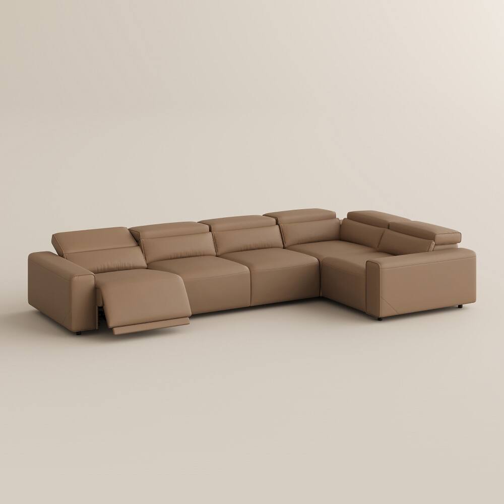 Alt View 9. POVISON - 141.14" Power Corner Sofa L-shaped Electric Reclining Couch, 2 Extendable Recliners, USB Charging, Living Room,Khaki - Khaki Sustainable Leather.