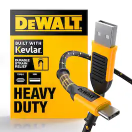 Dewalt - USB-A to USB-C Cable 10 ft. Black/Yellow