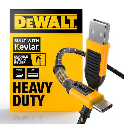 DEWALT
BUILT WITH Kevlar
DURABLE STRAIN RELIEF
TYPE C USB
HEAVY DUTY