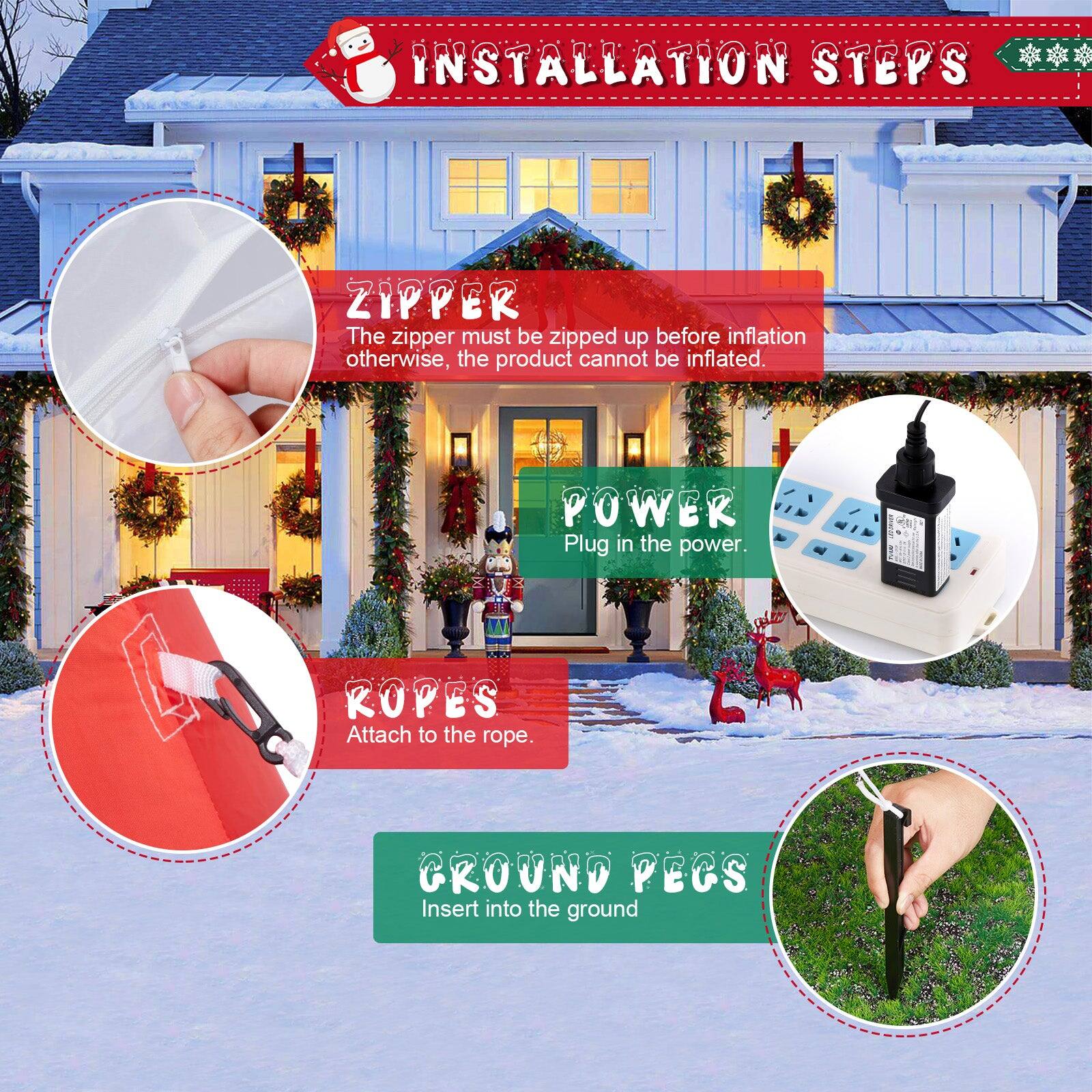 Alt View 5. CAMULAND - 6FT Inflatable Snowman Santa Claus Christmas Decorations - White Red.