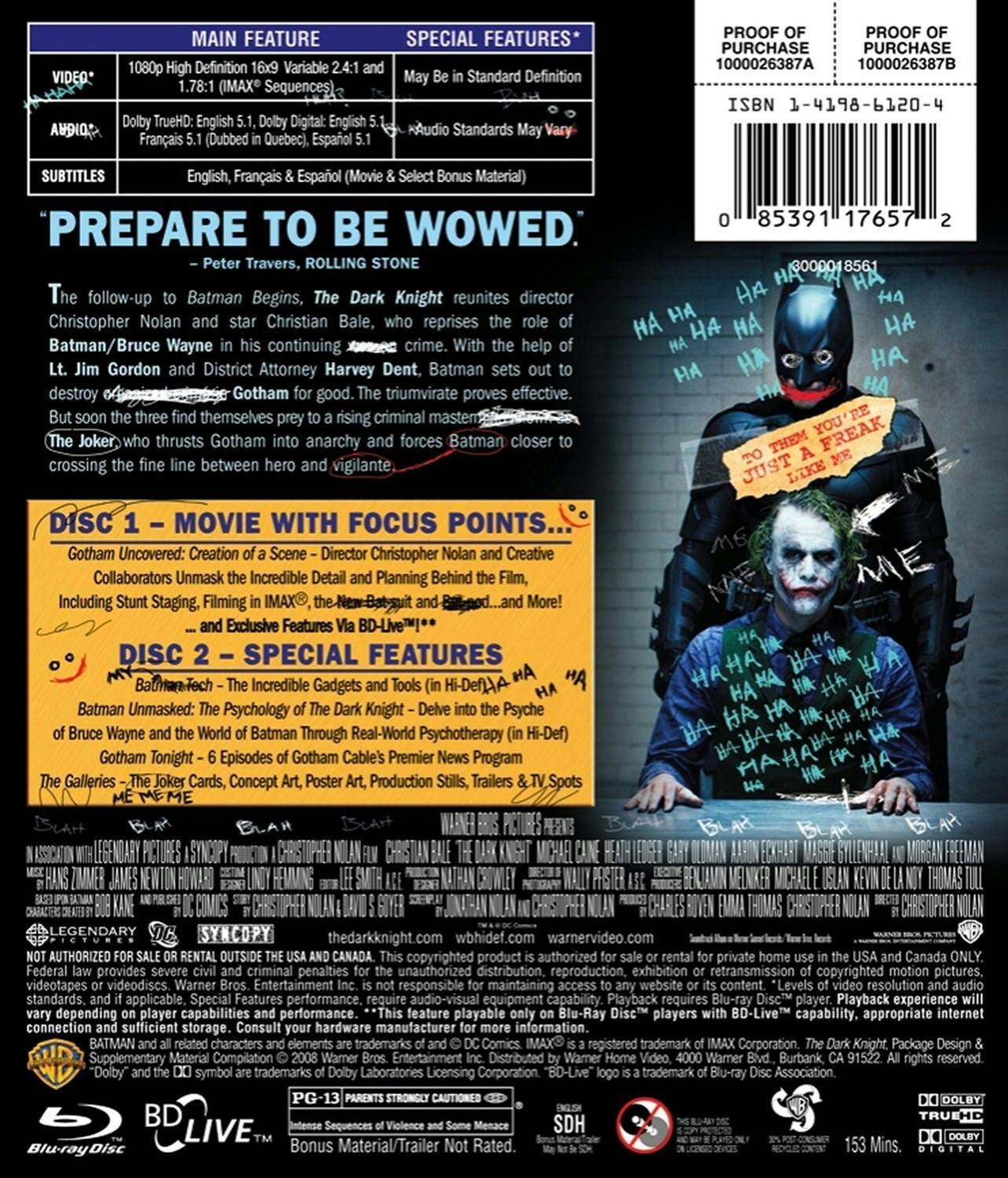 Back. The Dark Knight (Blu-ray Special Edition) [Blu-ray].