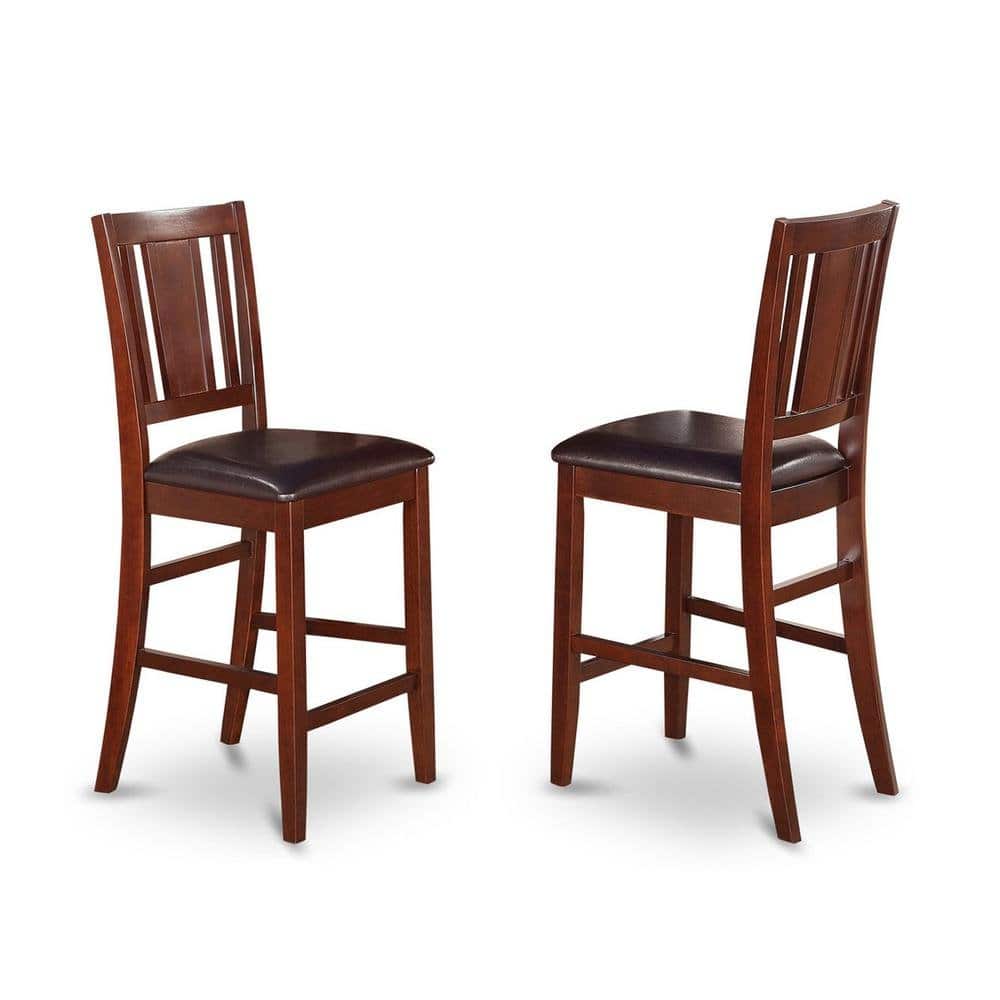 FurniFact - Elegant Wooden Bar Stools – Counter Height Chairs with Back - Mahogany