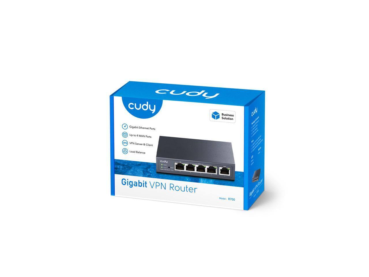 cudy Business Solution  
Gigabit VPN Router  
Model: R700  

- Gigabit Ethernet Ports  
- Up to 4 WAN Ports  
- VPN Server & Client  
- Load Balance