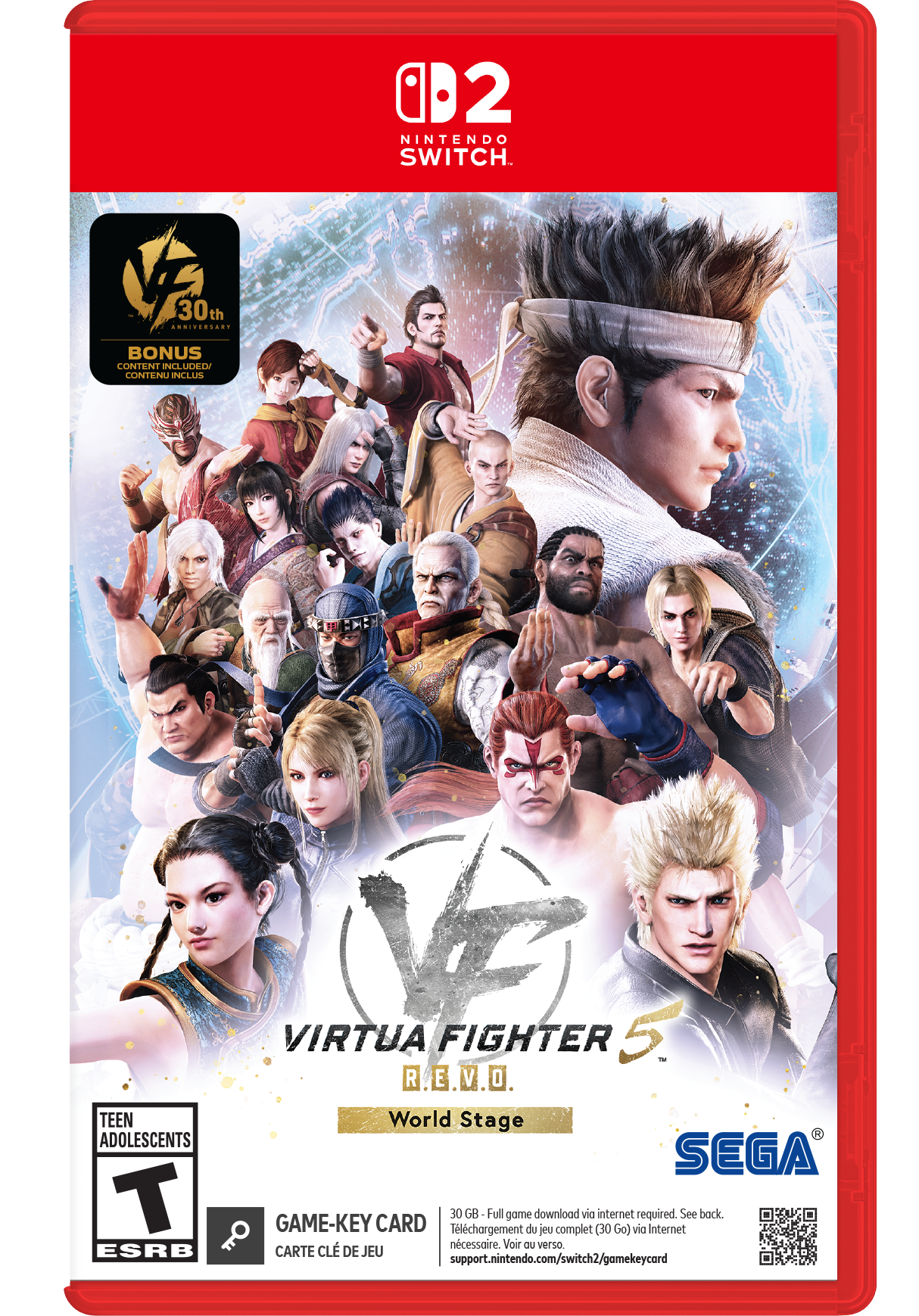 0D2 NINTENDO SWITCH 30th Anniversary A.IV..SA.. BONUS CONTENT INCLUDED CONTENU INCLUS TEEN ADOLESCENTS T ESRB VIRTUA FIGHTER 5 - R.E.V.O. World Stage SEGA 30 0GB - Full game download via internet required. See back. GAME-KEY CARD Tlchargement du jeu complet (30 Go) via Internet nécessaire. Voir CU verso CARTE CLÉ DE JEU support.nintendo.com/switch2/gamekeycard