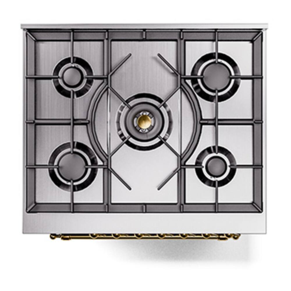 Alt View 5. ILVE - ILVE Nostalgie II Series 30 in. Dual Fuel Range with 5 Sealed Burners (Liquid Propane, Brass Trim) - Blue Grey.
