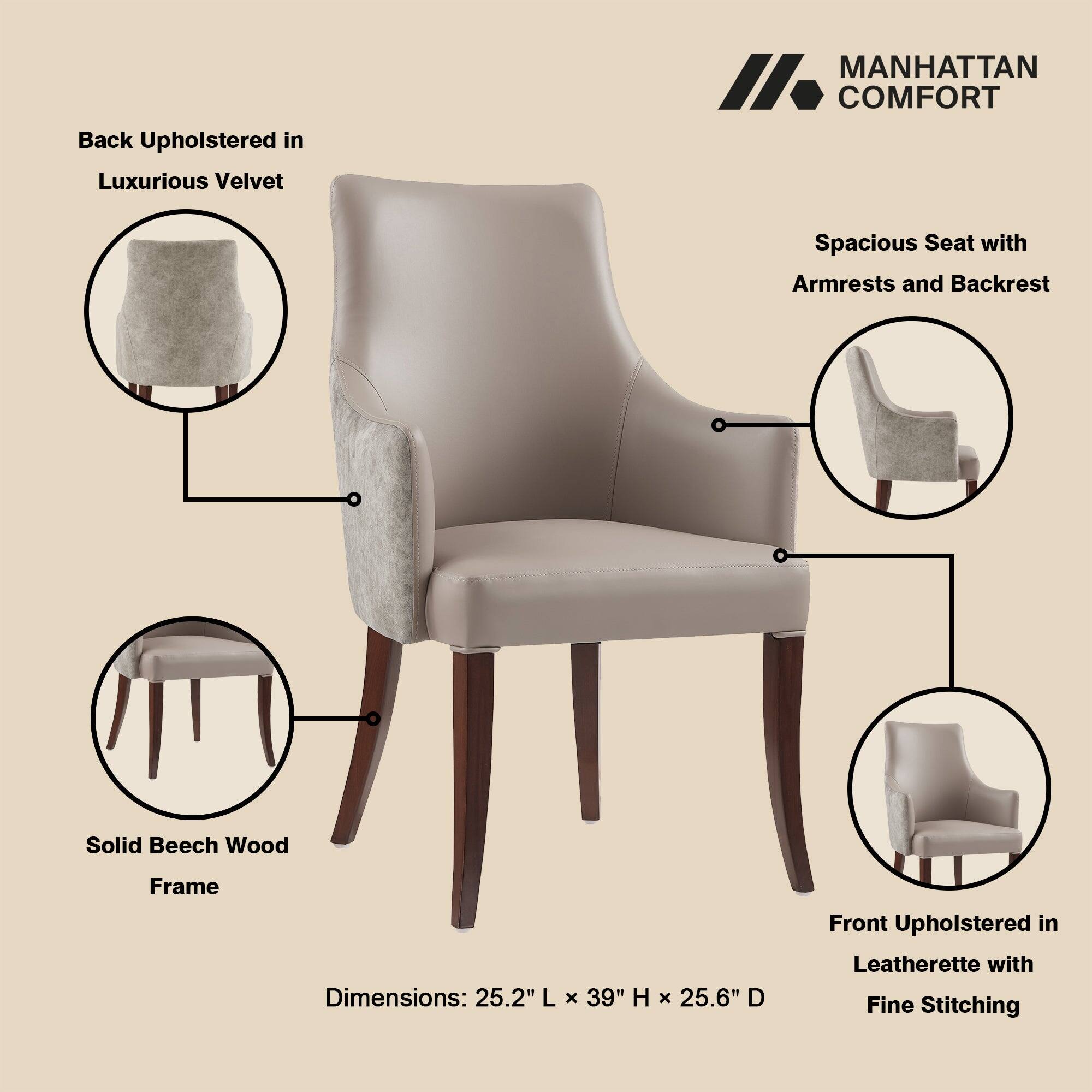 Back Upholstered in Luxurious Velvet

MANHATTAN COMFORT

Spacious Seat with Armrests and Backrest

Solid Beech Wood Frame

Dimensions: 25.2" L x 39" H x 25.6" D

Front Upholstered in Leatherette with Fine Stitching