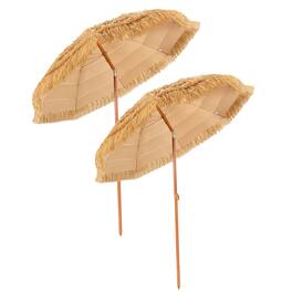 Gymax - Set of 2 Thatch Patio Umbrella W/Tilt Function Portable Design Sun-Resistant Fabric Khaki - Multicolor