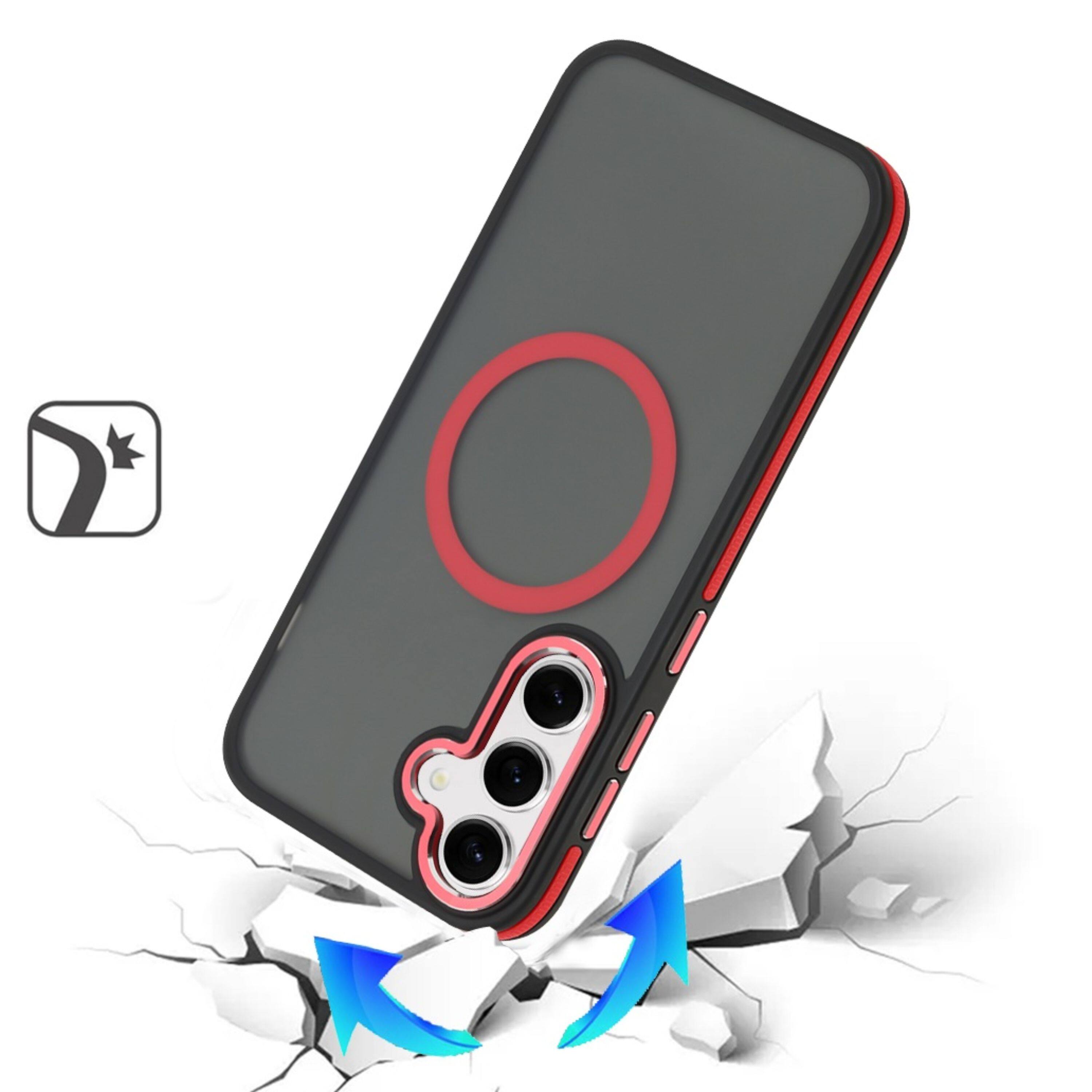 Left. Kitcheniva - Soft Touch Finish Magnetic Circle Metal Buttons Phone Case With Tempered Glass For Samsung Galaxy S25/S24 Red - Red.