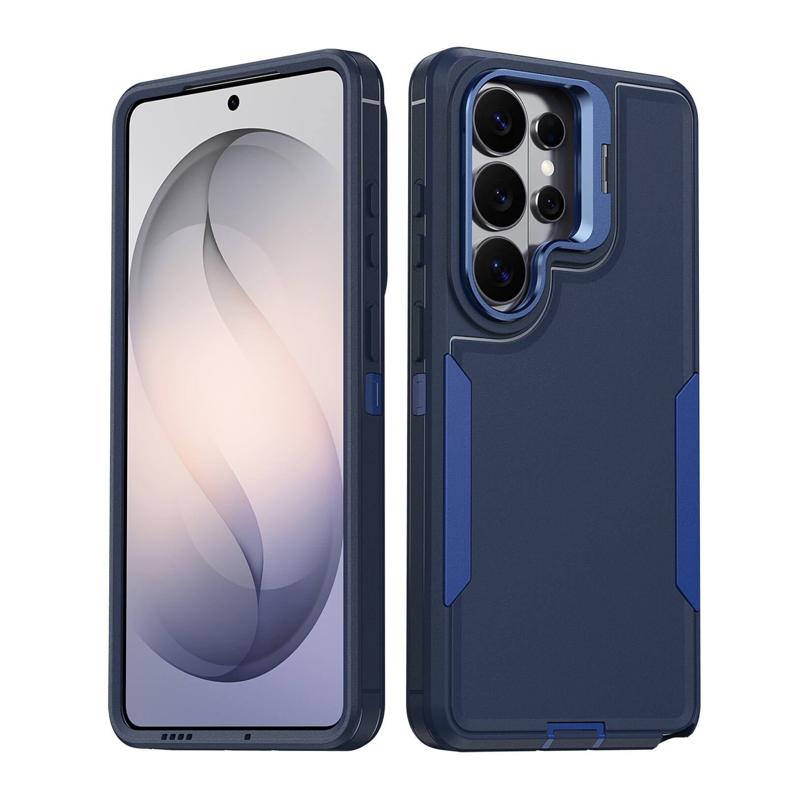 Angle. Dteck - For Samsung Galaxy S23 Ultra Rugged Case, Heavy Duty Dual Layer Shockproof Lens Kickstand Drop Protection Cover - Blue.