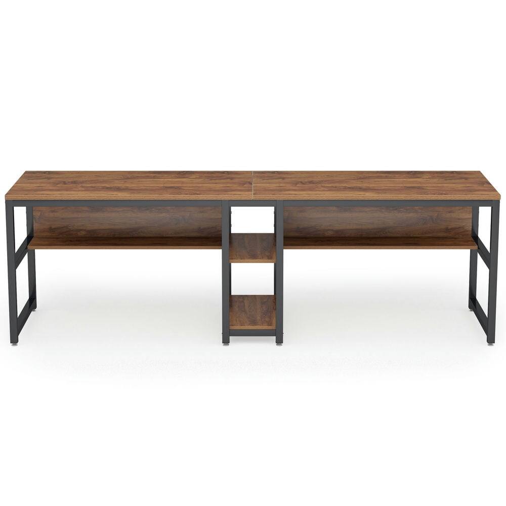 Back. Kadyn - Kadyn Study Writing Desk, 79" Two Person Computer Desk Double Workstation with Shelves,Rustic Brown - Brown.