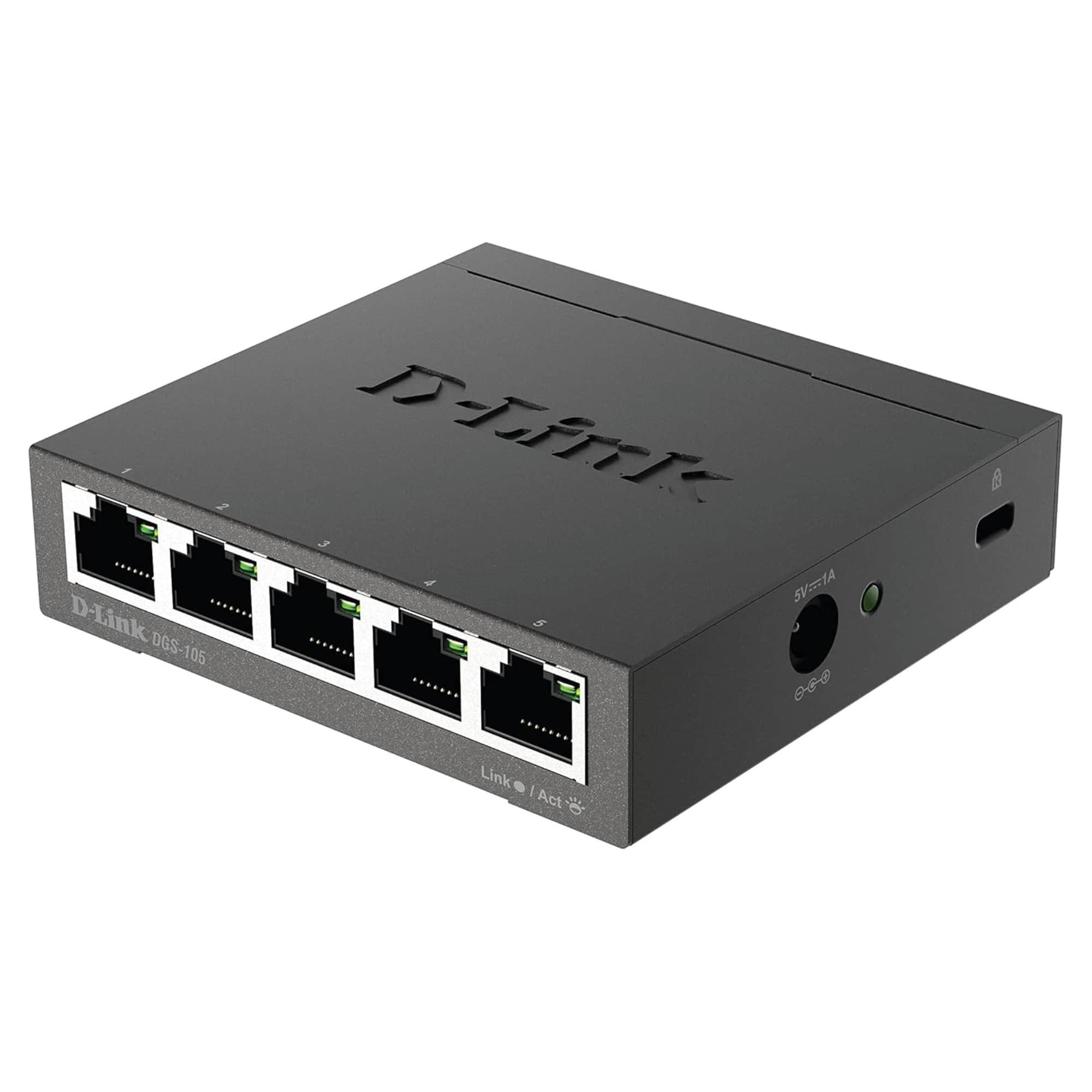 D Link 5 Port Gigabit Unmanaged Switch, Plug and Play Fanless